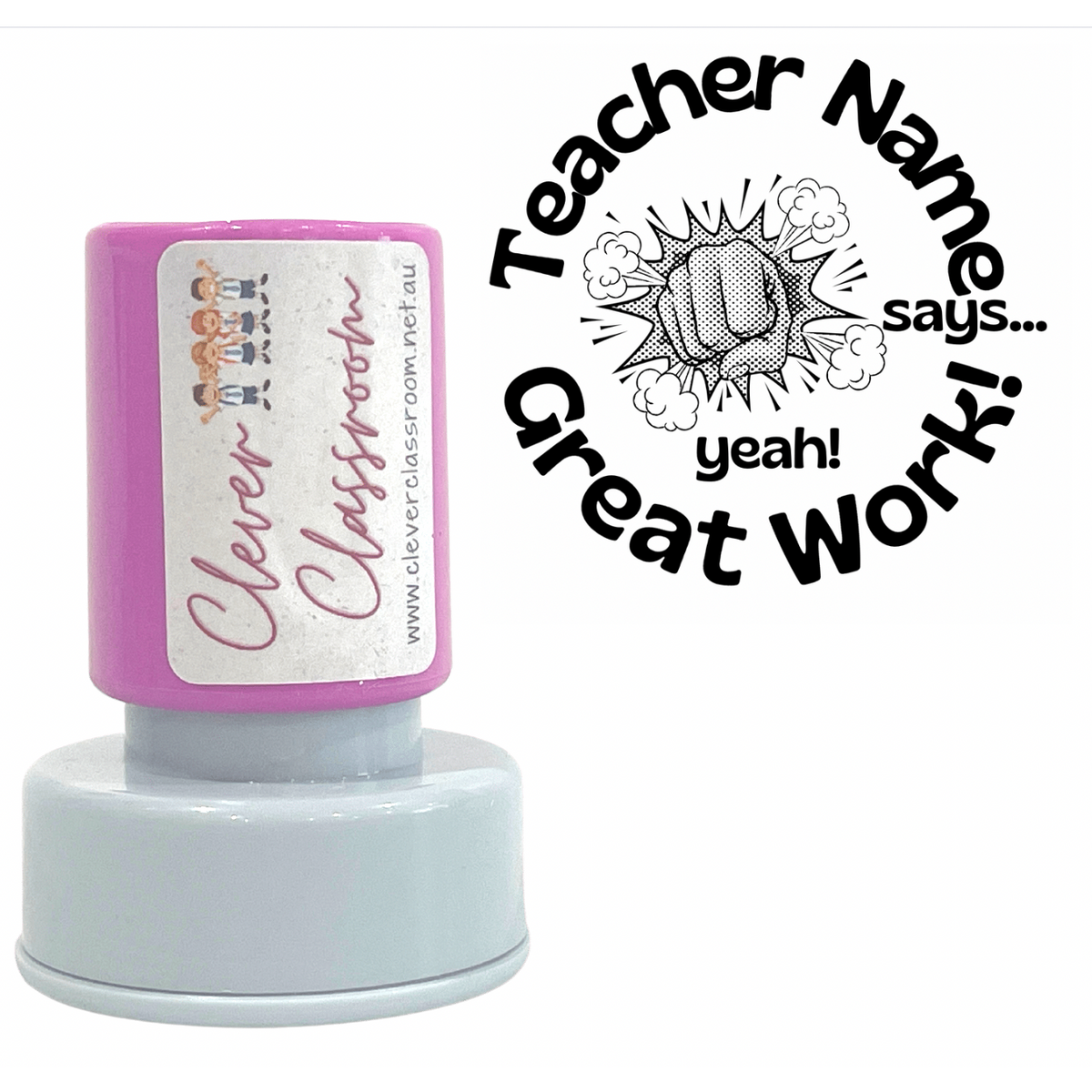 Fist Bump Great Work! Personalised Teacher Stamp Self-inking 30mm...