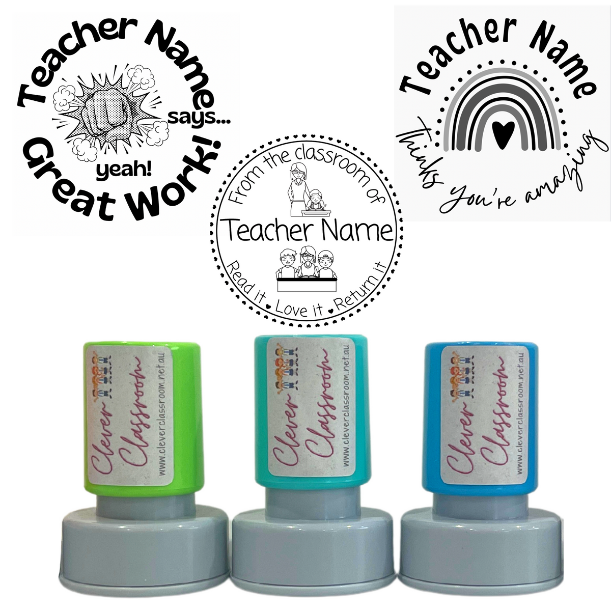 Stamp Set - 3 x Teacher Marking Stamps 30mm