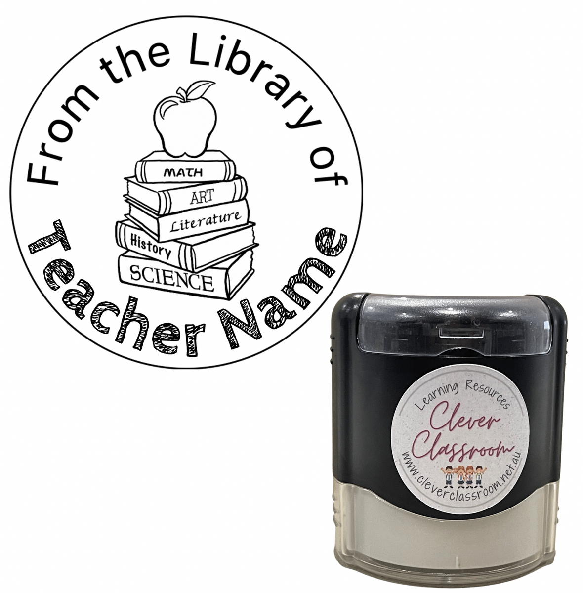 From the library of... Teacher Stamp Self-inking 40mm round